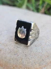 Vtg Sterling 925 Solid Silver Black Onyx Scales Of Justice Ring 8.75sz 14.4gr