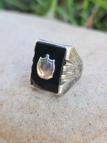 Vtg Sterling 925 Solid Silver Black Onyx Scales Of Justice Ring 8.75sz 14.4gr