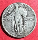 1928 US Standing Liberty SILVER Quarter! "Philadelphia" Mint! FINE! Old US Coin!