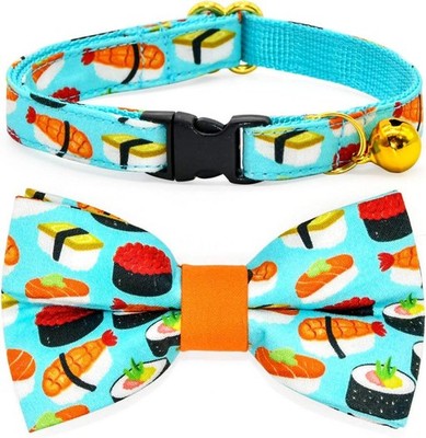 Sushi Cat Collar Bow Set, Breakaway Safety Collar, Wedding/Birthday Bowtie Colla