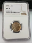 1925-S Buffalo Nickel 5c NGC AU50