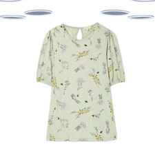 Ex Fat Face Women's Top - Short Sleeve Bee Print Green Fox Glove Poppy