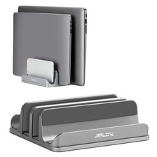 Adjustable Vertical Laptop Stand Dual Slot Aluminum Holder for MacBook Grey