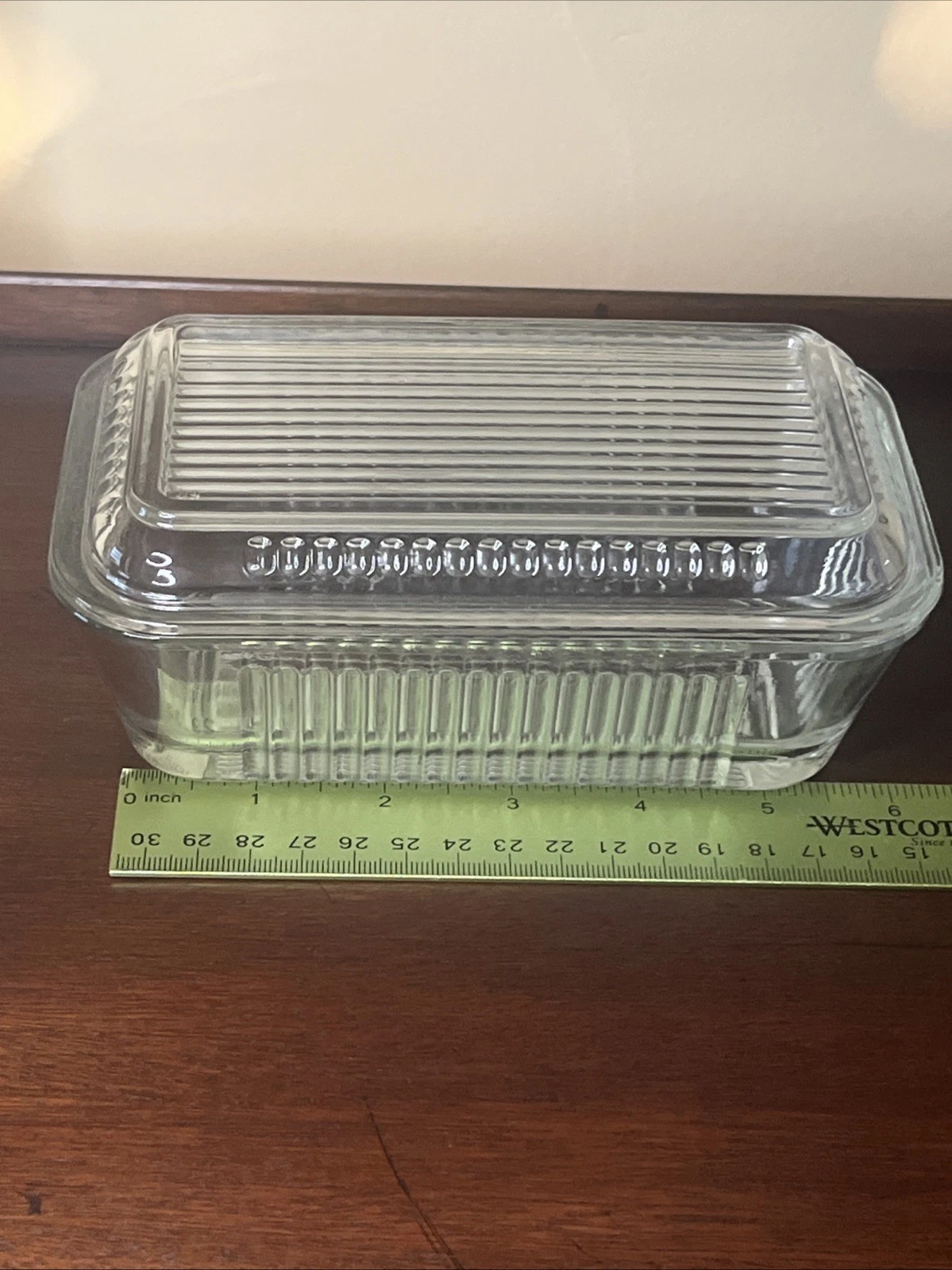Vintage Small Glass Fridge Or Butter Dish No Makers Mark Lid # 60 & Bottom # 2