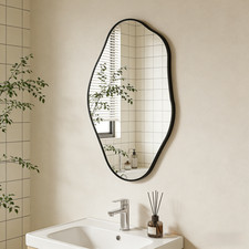 24” x 32” Irregular Wall Mirror Black Wavy Mirror Modern Shaped Abstract Mirror