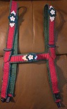 Vintage Wool Felt Lederhosen SUSPENDERS Christmas Red Green With White Flowers