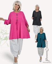 LAGENLOOK Oversize Tunika Shirt Bluse schwarz petrol pink 46 48 50 52 54 56