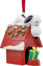 Peanuts Snoopy on Holiday Doghouse Christmas Ornament, Gifts for Peanuts Fans