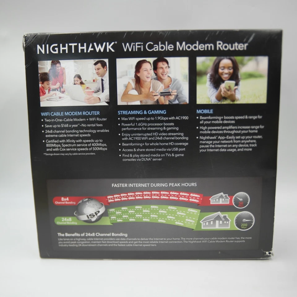 NETGEAR - Nighthawk AC1900 Router with DOCSIS 3.0 Cable Modem - Black. USED* - Image 4 of 4