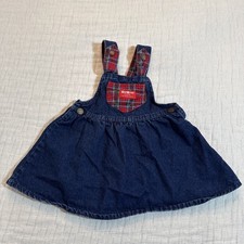 Vintage OshKosh B  Gosh Girl  s Blue Denim Dress Red Check Bow Sz 3T USA