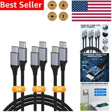 60W USB C to USB C Cable 3-Pack: Durable Nylon Braided 3ft/6ft for Fast Charging