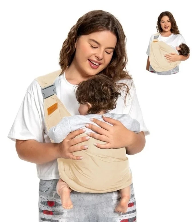 Baby Sling Carrier Newborn to Toddler7-45lbs One Shoulder Adjustable Strap Beige