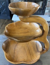 *Vintage Hand Carved Wood 3 Tier Lazy Susan S...
