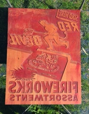 Vintage 50s 60s RED DEVIL Fireworks Poster Solid Wood Printing Block 34x26"