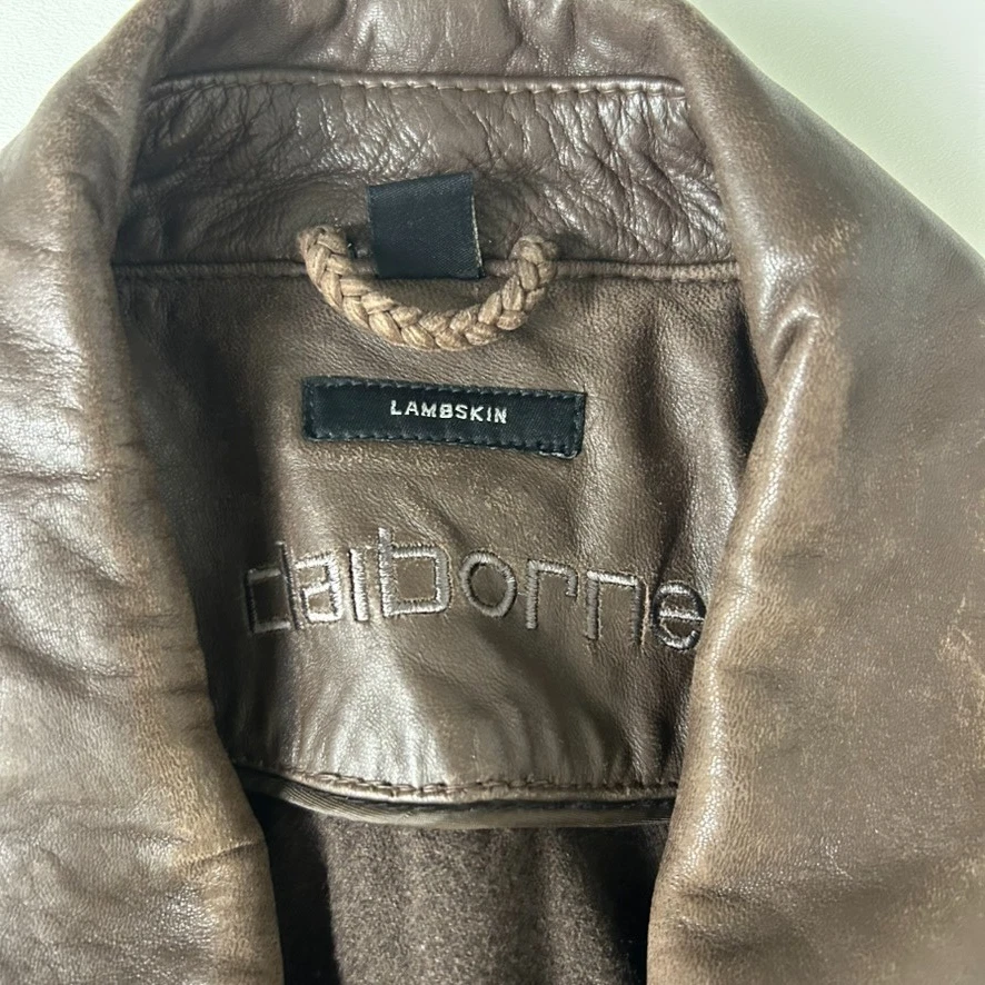 Jaqueta bombardeiro Claiborne masculina XL marrom pele de cordeiro zíper completo couro Thinsulate em excelente estado usado - Imagem 4 de 4