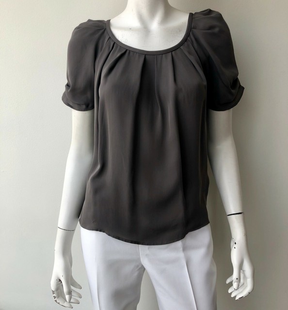 Joie Grey Silk Blouse Puff Sleeve Tie Neck Size Small | eBay