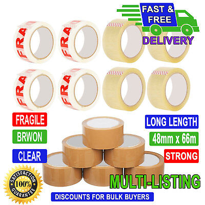 Quality Long Length Strong 48mm x 66m Fragile Brown Clear Packing Parcel Tape