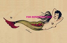 VINTAGE 1900-1920s Ed Smith Mermaid Colored TATTOO Flash Print Coastal Beach