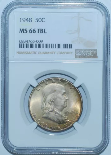1948 NGC MS66FBL Full Bell Lines Franklin Half Dollar