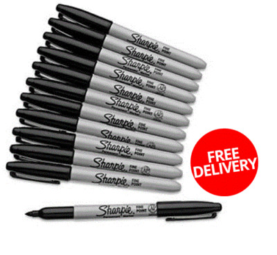 12 SHARPIE Sanford BLACK Fine Point Permanent Marker 30001 071641300019 FREE SHP
