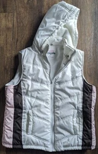 Seventy Seven Misses Puffer Vest Large W/ Detachable Hood White w/ Pink & Brown