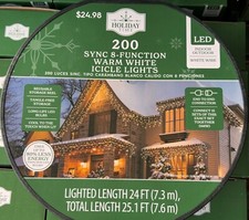 New 200 Count 8 Function WARM White LED Icicle Lights Christmas Sync Lighting