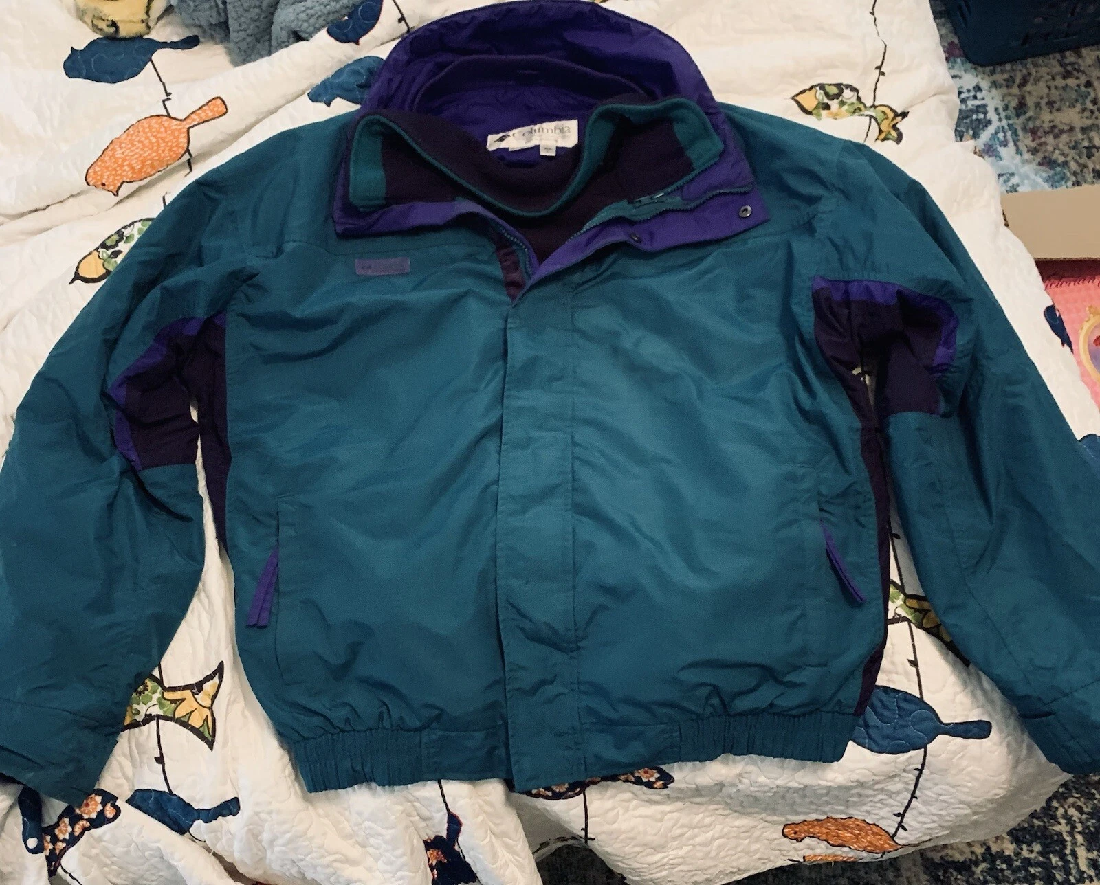 Mens Large Jacket with removable fleece lining Blue Green Columbia
