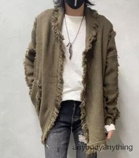 Patchwork Retro Loose Fit Sweater Mens Cardigan Fashion Coat Casual Knitted Tops