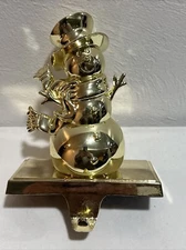 Gold Color Shiny Snowman Stocking Holder/ Hanger - 6” tall - Heavy-Vintage