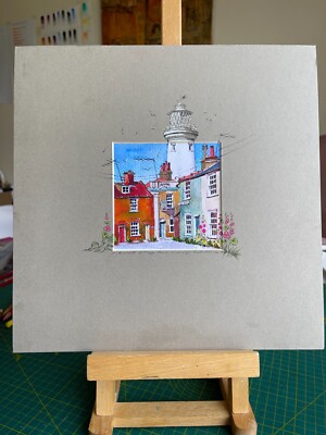 Southwold Leuchtturm L.e. Druck & Handzeichnung signiert in Holzkiste - Rahmen