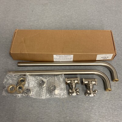 Deck Mount Tub Supply Lines w/ Cross Handle Stops Threaded Pipe Brushed Nickel
