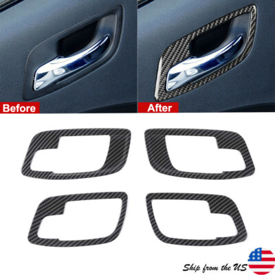 4X Inner Door Handle Bowl Trim Decor Cover for 2011+ Dodge Charger Carbon Fiber
