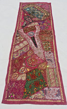 Tapisserie indienne Patchwork Bordeax Tenture Chemin de table Coton Fait main I