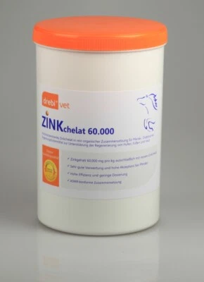 DREBIVET Zink Chelat für Pferde Zinkgehalt 60.000 mg/kg sehr effizient rein organisch 1kg