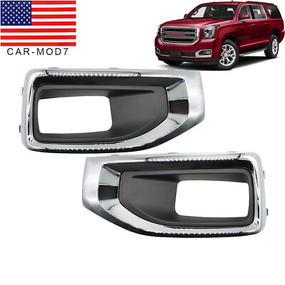 Pair Fog Light Lamp Bezel Chrome Trim Cover Replacement For GMC Yukon XL 2015-20