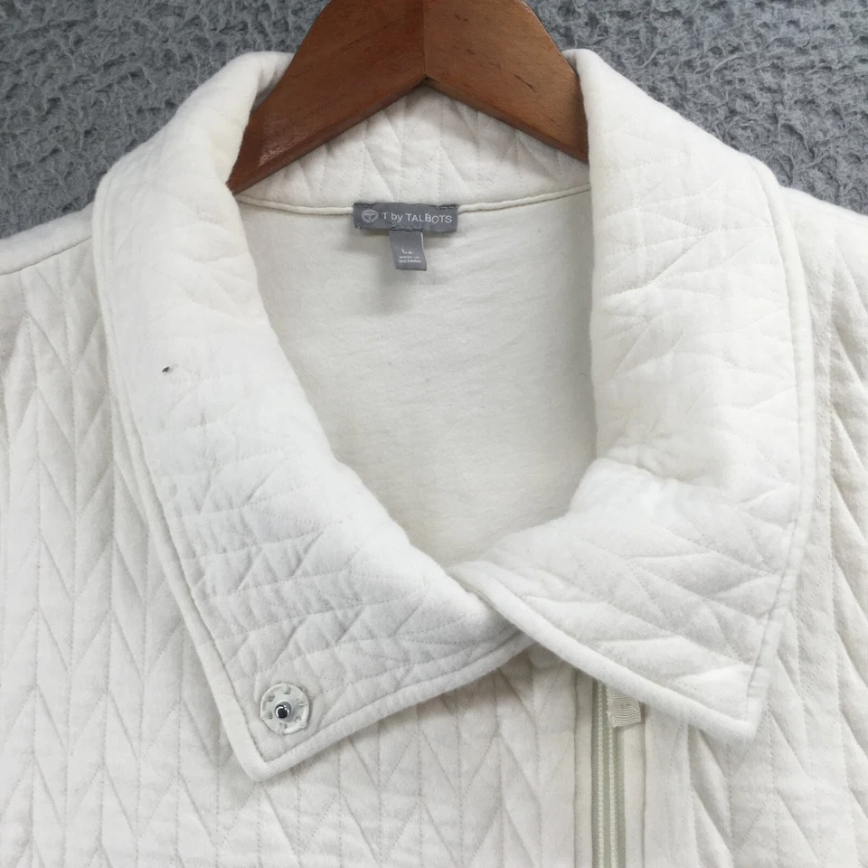 Jaqueta Colete Acolchoado Feminina T By Talbots Pequena L Off-White Mistura de Algodão Zíper Completo - Imagem 2 de 4