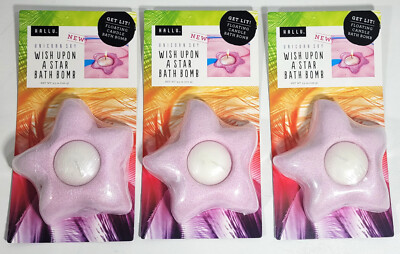 Lot Of 3 Hallu Unicorn Sky Bath Bombs - Wish Upon A Star w/Floating Candles