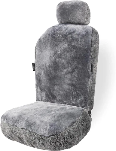 Genuine Sheepskin Gray Seat Cover Universal Fit Car Full Seat Furry Cover