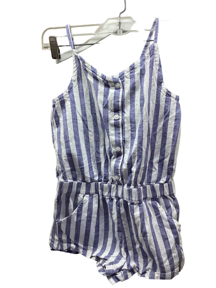 CRAZY 8 LITTLE GIRLS BLUE STRIPE SHORTALL ROMPER SIZE 8 100% Cotton Summer Wear - Image 3 of 4
