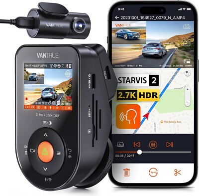 Vantrue S1 Pro 2.7K Front and Rear 5G WiFi Dual Dash Cam (Authorized Dealer)