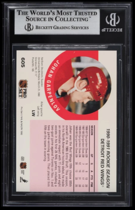 POP 1: Johan Garpenlov RC BGS 9+: 1990-91 Pro Set Rookie Card Gisto #605 - Image 2 of 3
