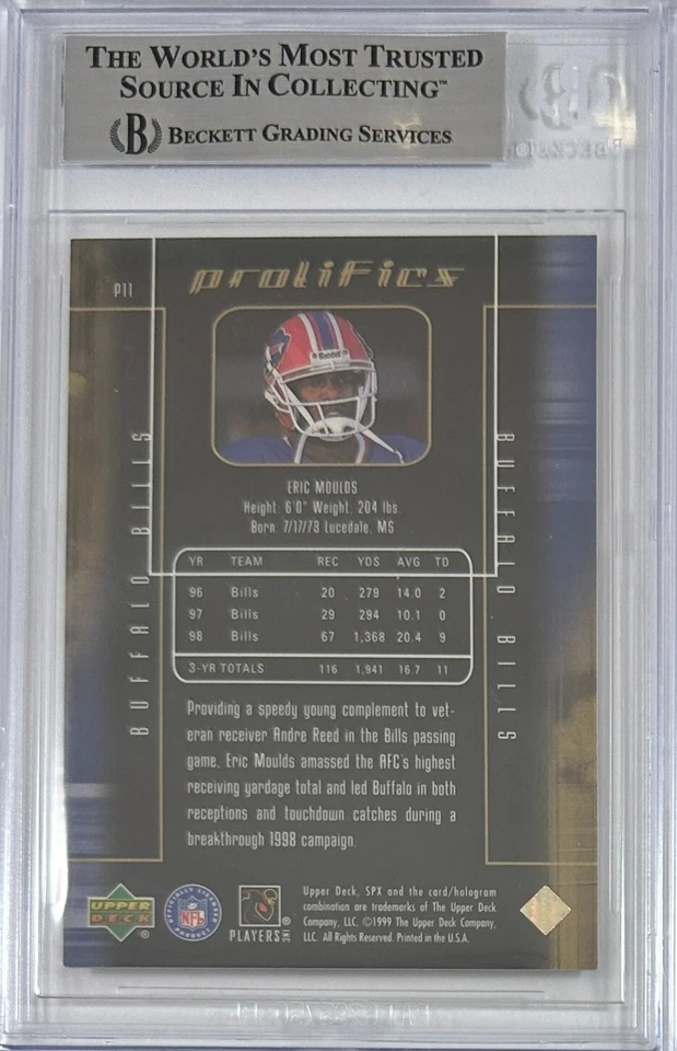 Eric Moulds autografiado firmado Upper Deck 1999 #P11 Buffalo Bills BAS Encap Foto 2 de 3