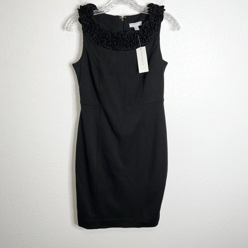 Charter Club Dress women Size 4 Petite Black Ruffled Sheath Sleeveless b22 - Picture 11 of 20