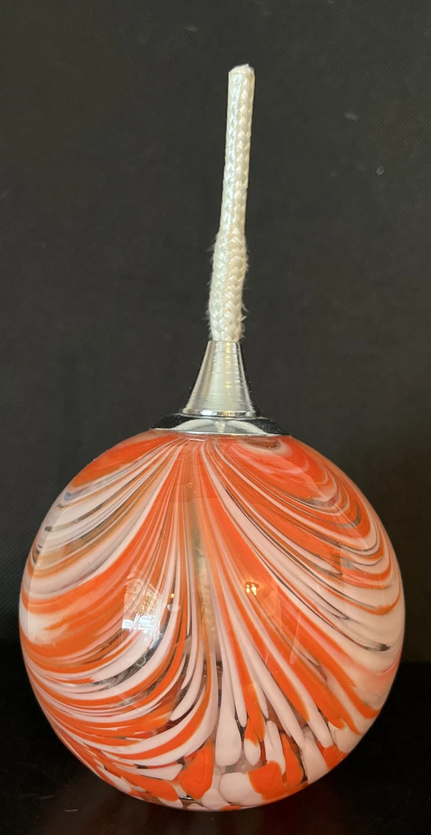 NEW Art Glass Oil Lamp Room Diffuser Round Orange White Swirl Ball Sphere