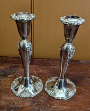 Vintage Pair of Godinger Silver Plated Baroque Candlestick Holder 8" EUC