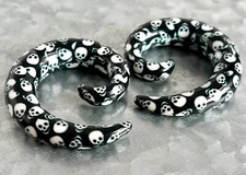 PAIR Skulls Acrylic Spiral Tapers Plugs Gauges - Only 8 Gauge Left in Stock