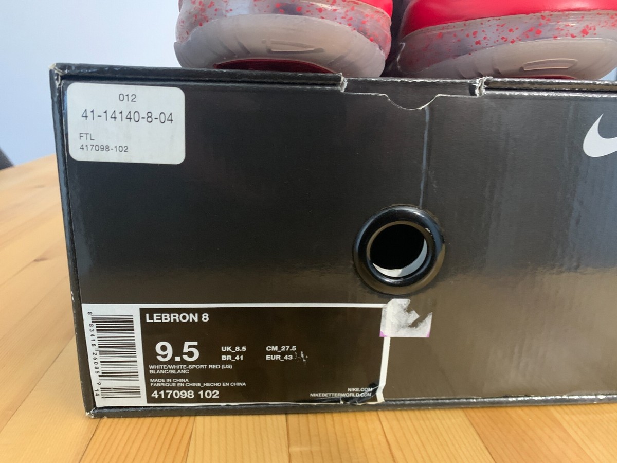 ？？？？？？ Nike Lebron 8 China White Red 417098-102 Sz 9.5 New in Box