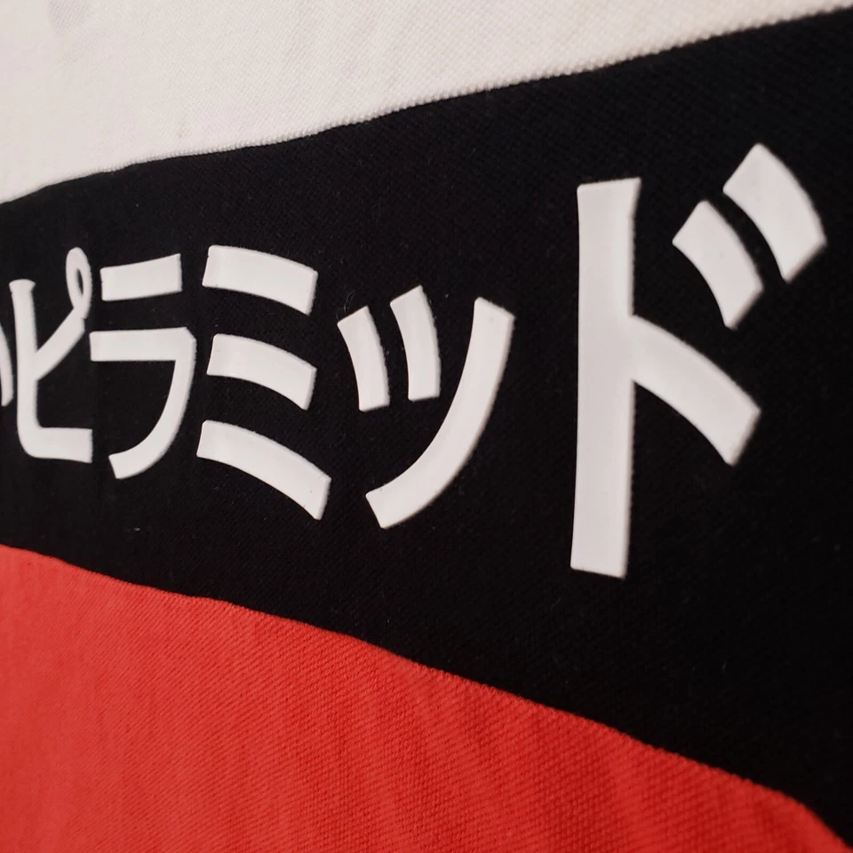 Camisa Polo Pirámide Negra Hombres XL Roja Manga Corta Bloques de Color Golf Algodón Cuello Foto 4 de 4