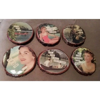 Wooden Coasters Lot Of 6 1960's Laminated Pictures