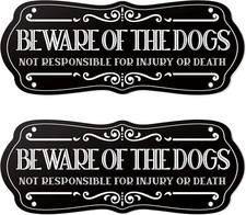 2 Pieces Dog Sign for Fence Beware of Warning Signs Metal Aluminum Black